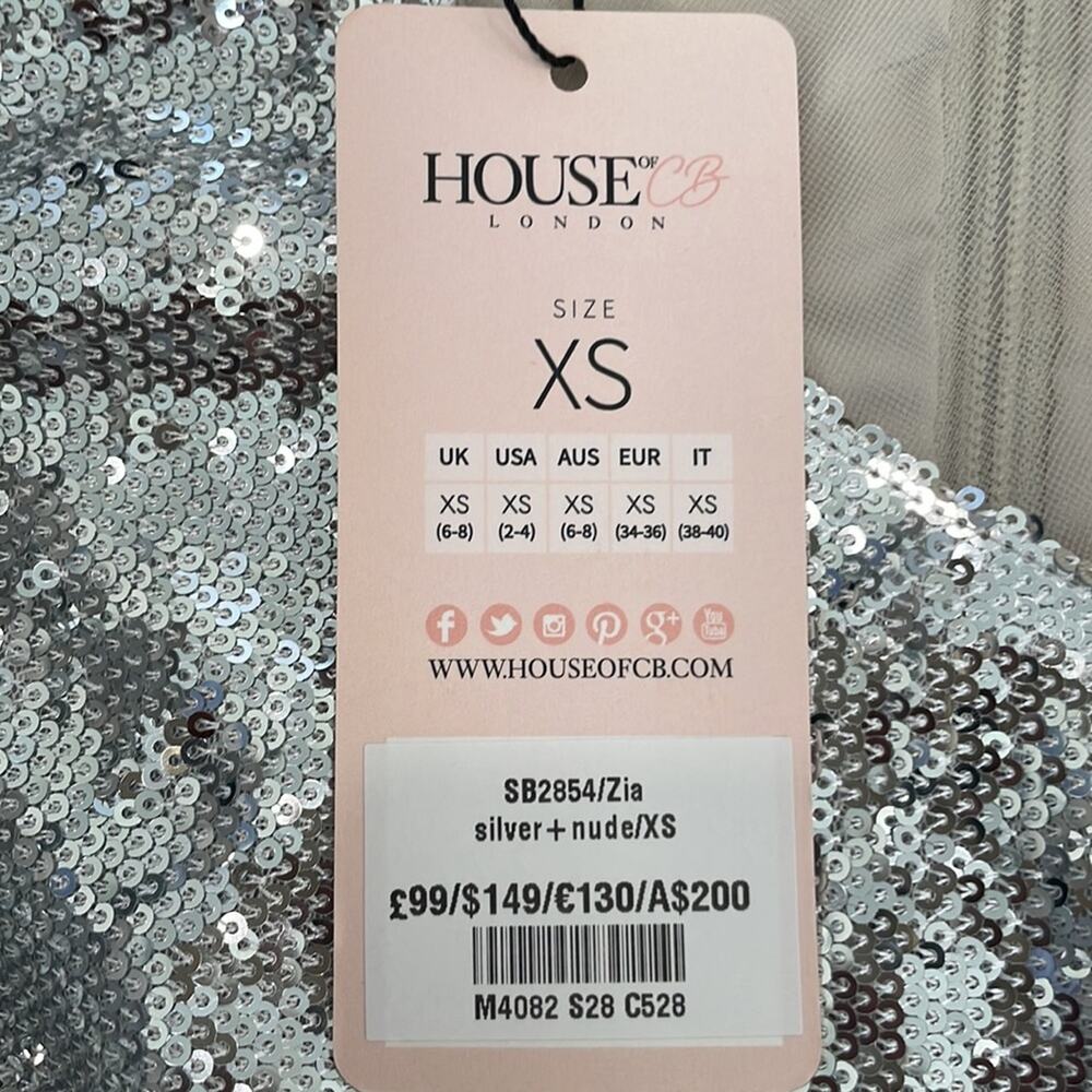 NWT House Of CB London Zia Nude and Silver Mini Dress size XS - Picture 8 of 10